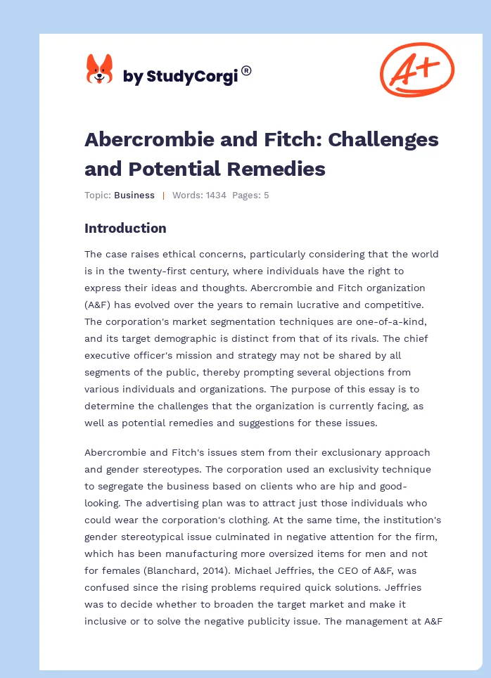 Abercrombie and Fitch: Challenges and Potential Remedies. Page 1