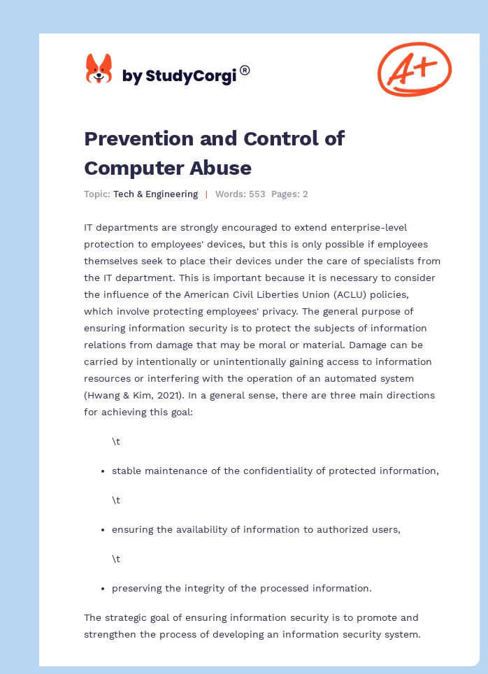 Prevention and Control of Computer Abuse. Page 1