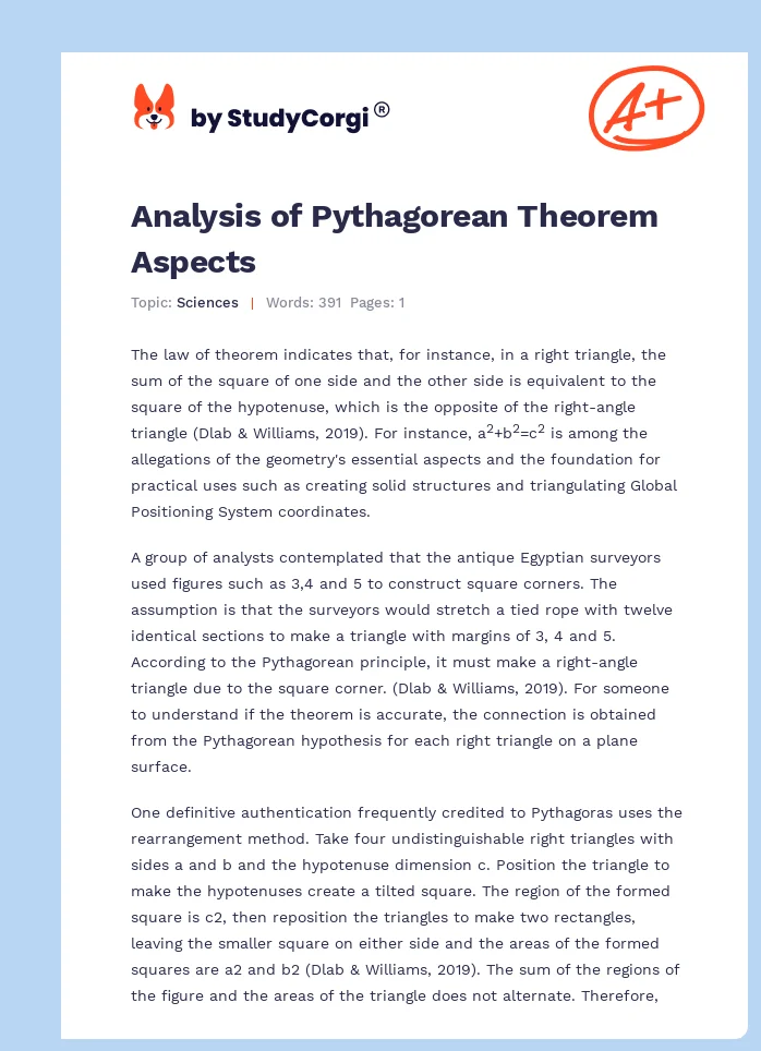 Analysis of Pythagorean Theorem Aspects. Page 1