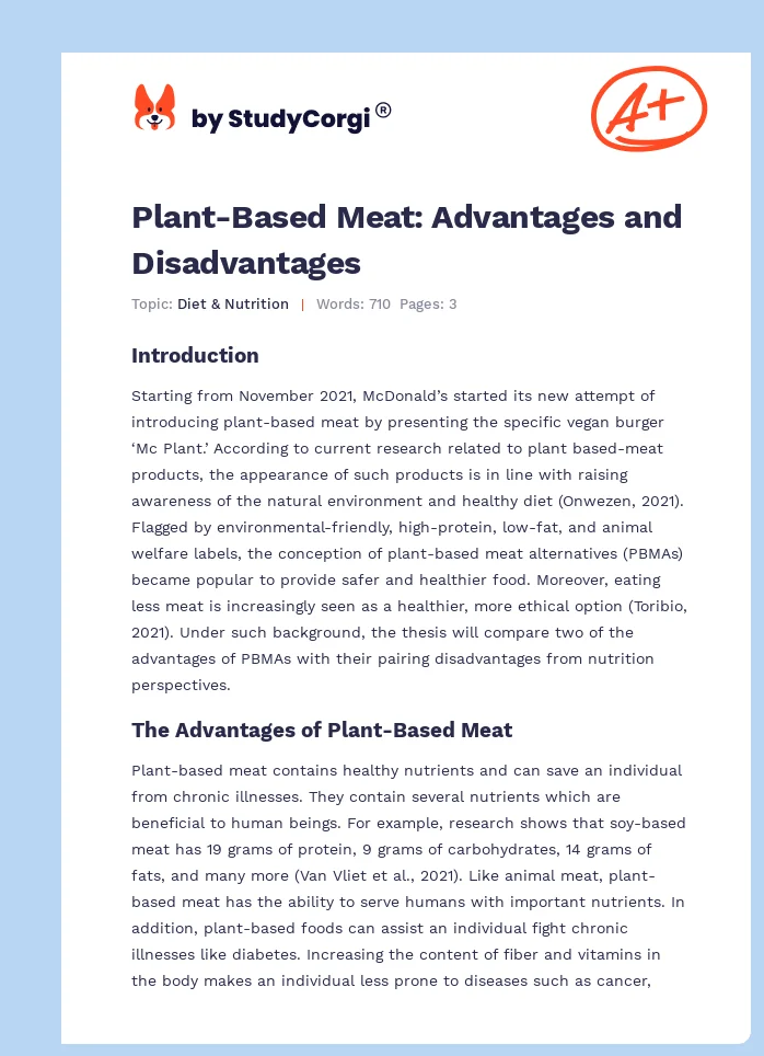Plant-Based Meat: Advantages and Disadvantages. Page 1
