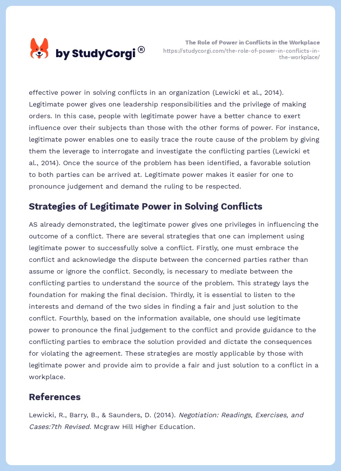The Role of Power in Conflicts in the Workplace. Page 2
