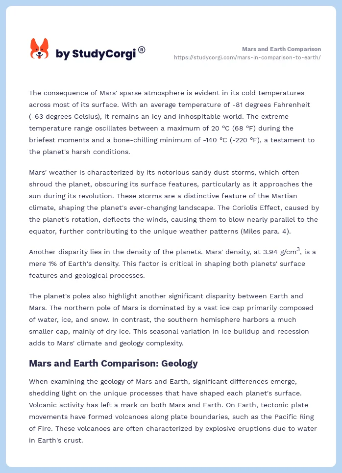 Mars and Earth Comparison. Page 2