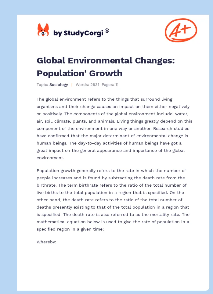 Global Environmental Changes: Population' Growth. Page 1