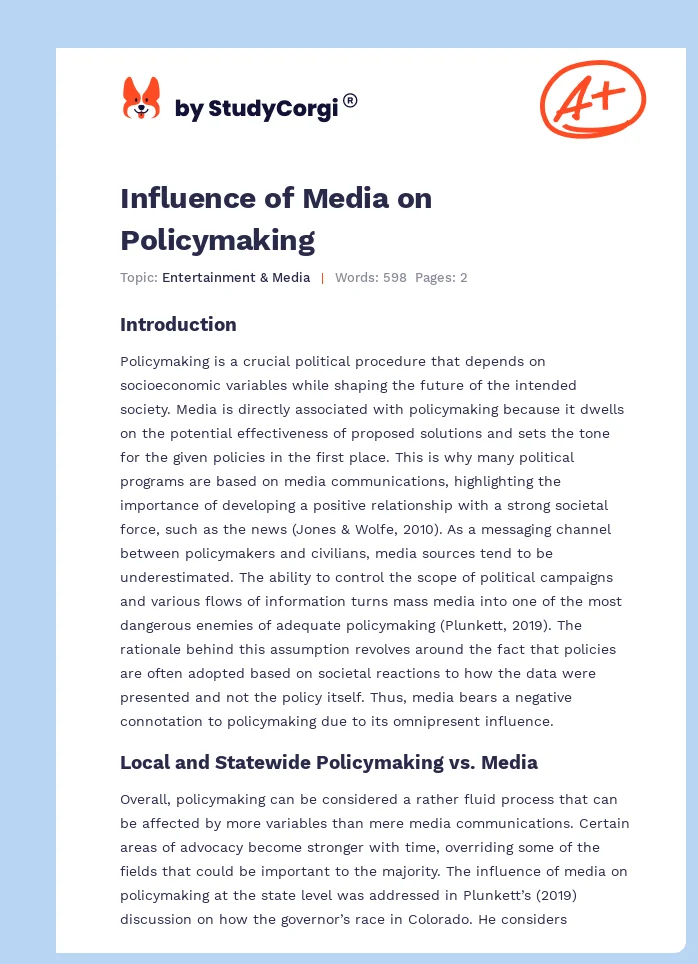 Influence of Media on Policymaking. Page 1