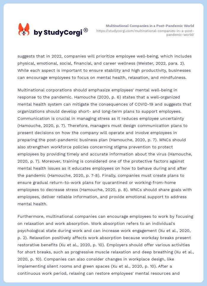 Multinational Companies in a Post-Pandemic World. Page 2