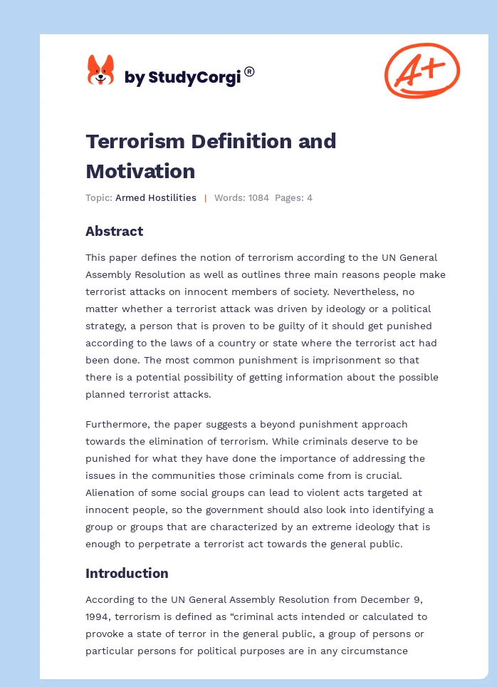 Terrorism Definition and Motivation. Page 1
