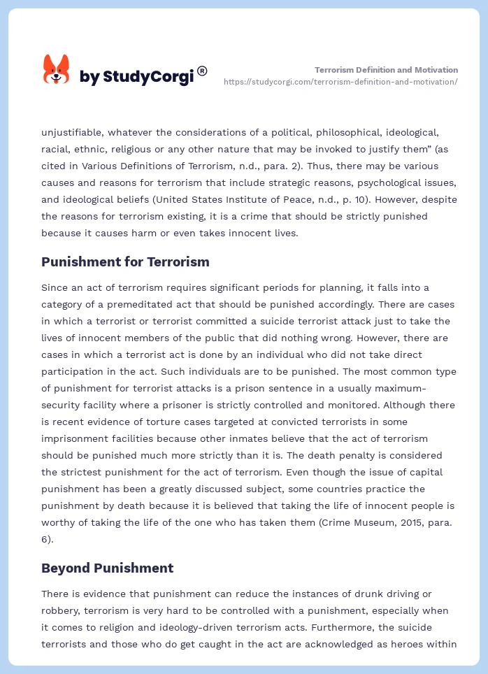 Terrorism Definition and Motivation. Page 2
