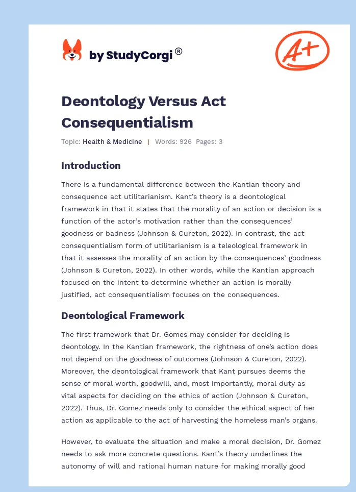 Deontology Versus Act Consequentialism. Page 1
