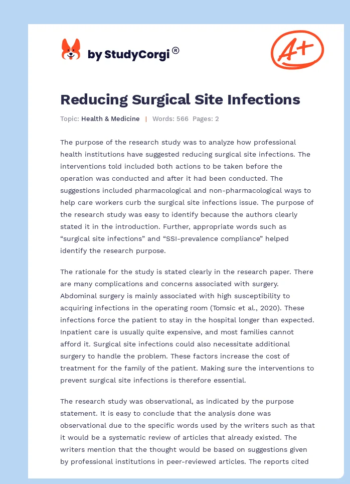 Reducing Surgical Site Infections. Page 1