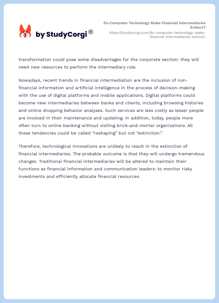 Do Computer Technology Make Financial Intermediaries Extinct?. Page 2