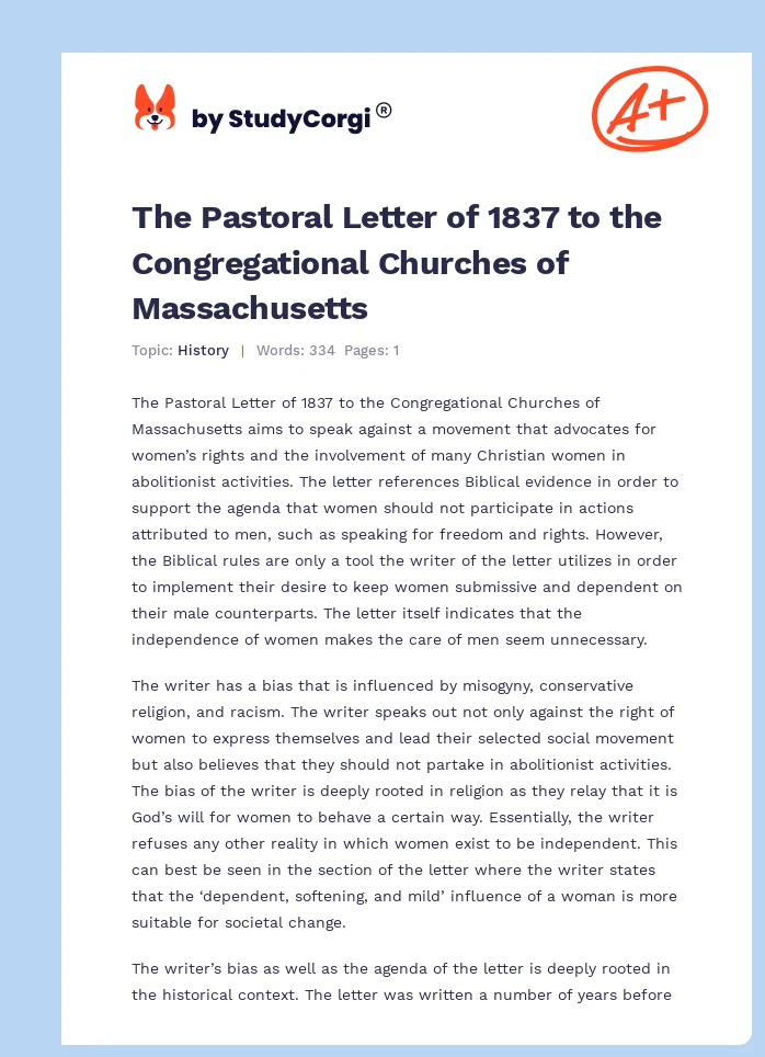 The Pastoral Letter of 1837 to the Congregational Churches of Massachusetts. Page 1
