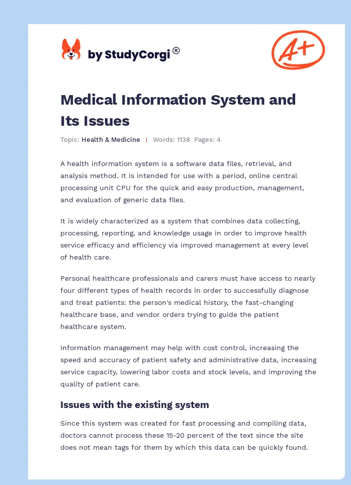 Medical Information System and Its Issues. Page 1