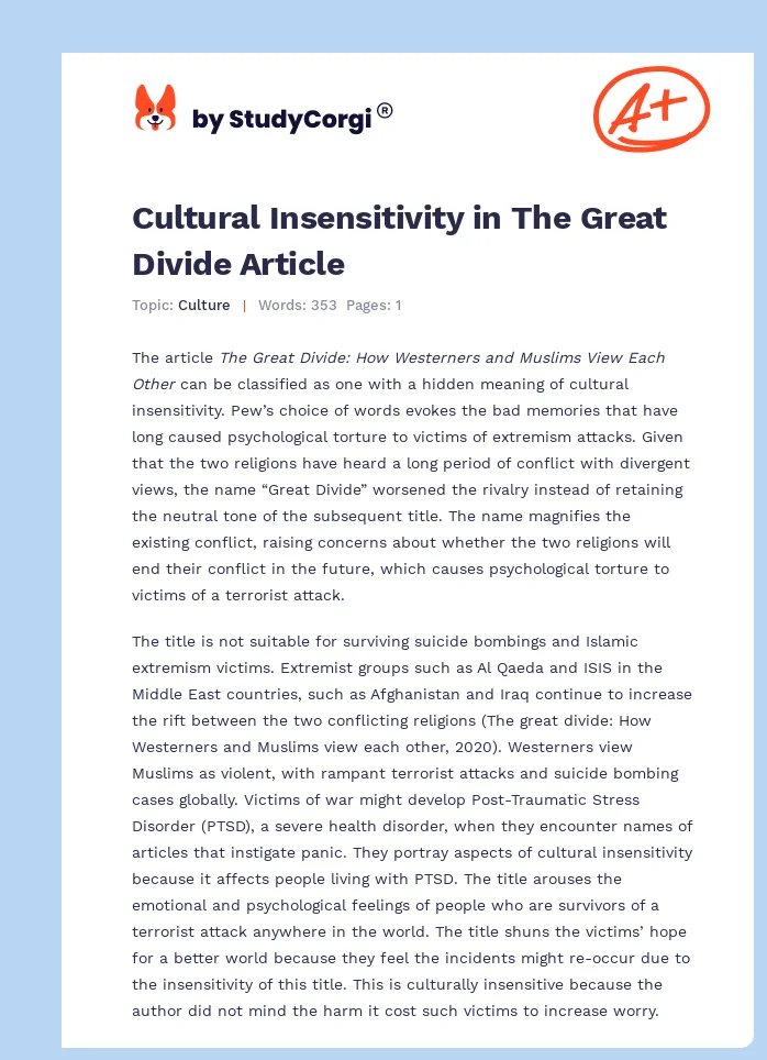 Cultural Insensitivity in The Great Divide Article. Page 1