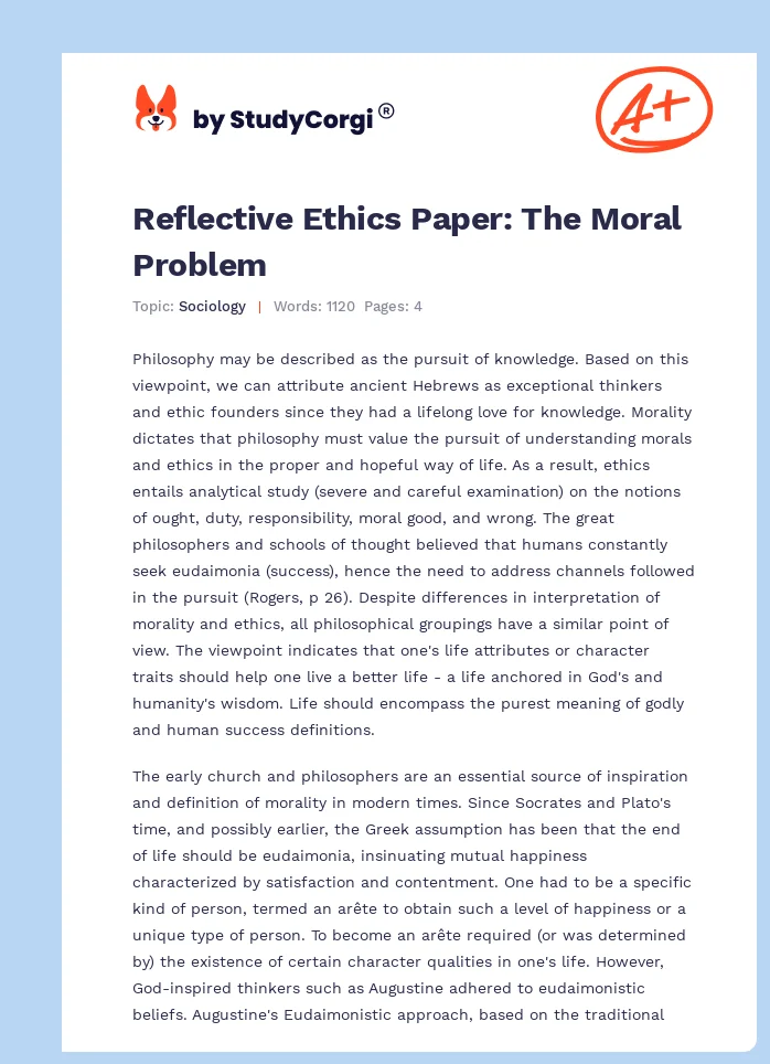 Reflective Ethics Paper: The Moral Problem. Page 1