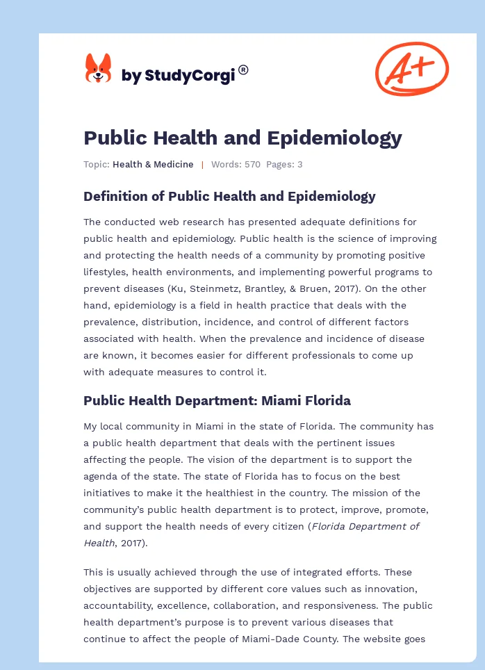 Public Health and Epidemiology. Page 1