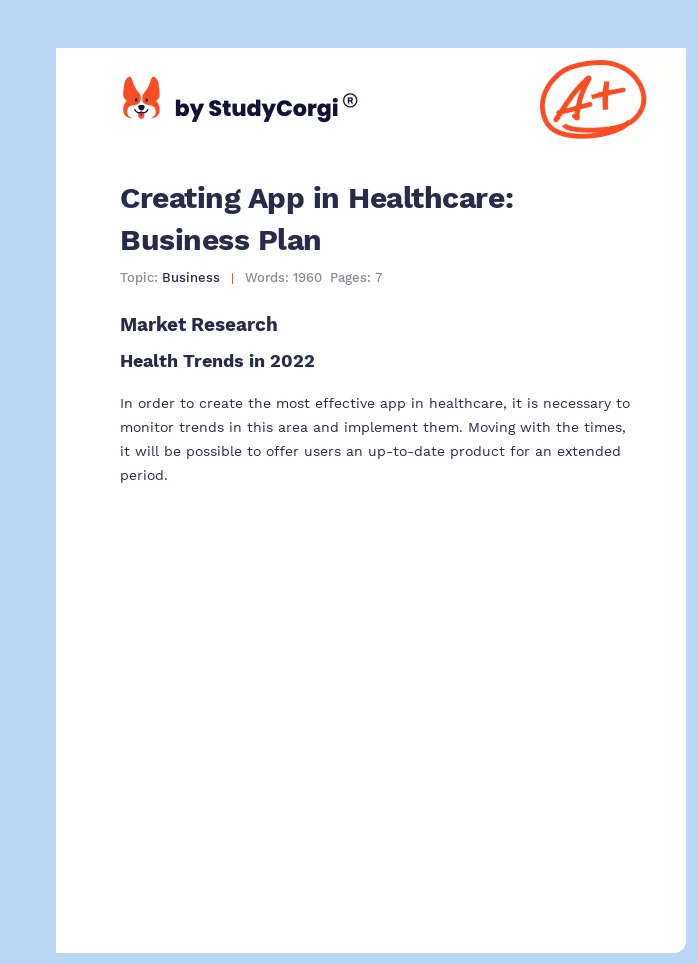 Creating App in Healthcare: Business Plan. Page 1