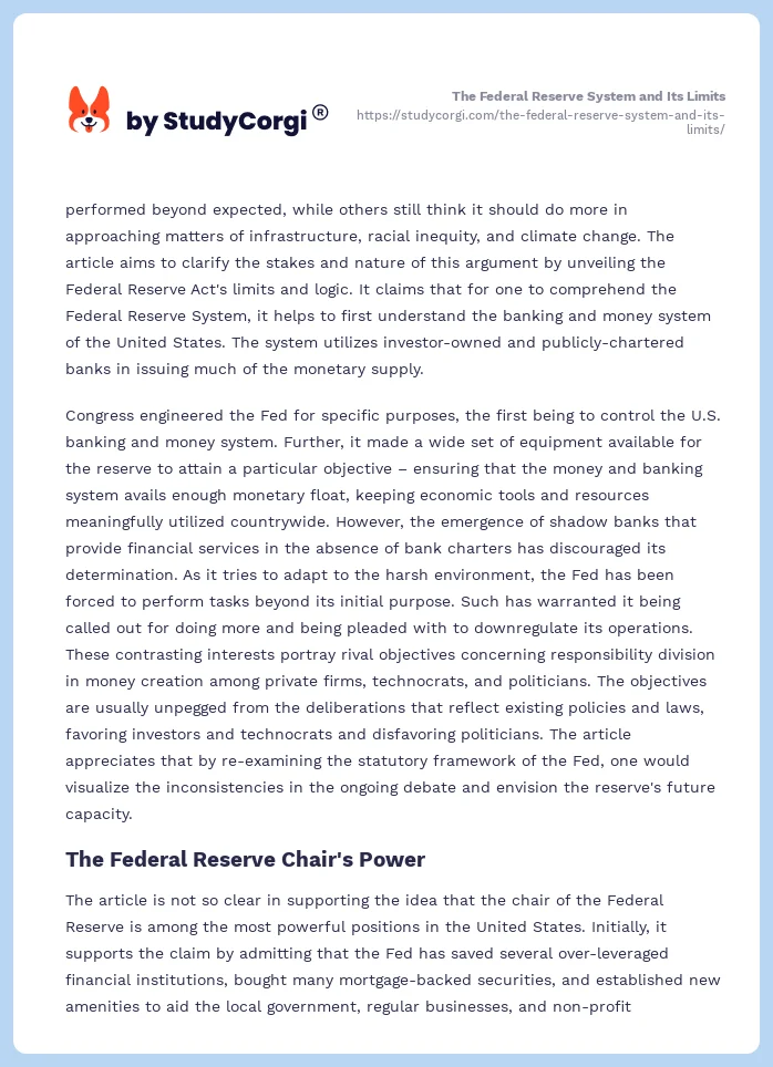 The Federal Reserve System and Its Limits. Page 2