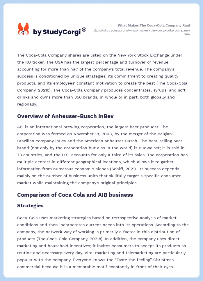 What Makes The Coca-Cola Company Run?. Page 2