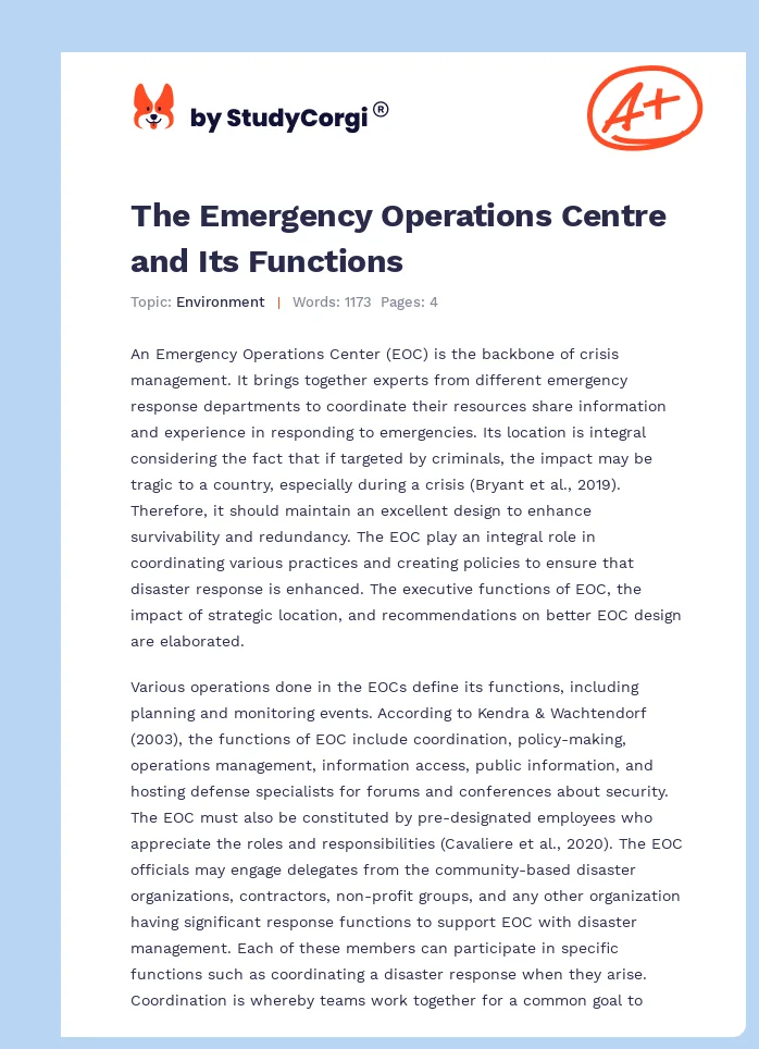 The Emergency Operations Centre and Its Functions. Page 1