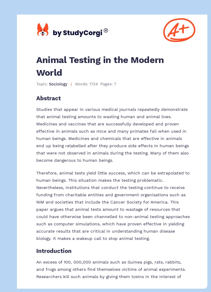 Animal Testing in the Modern World. Page 1