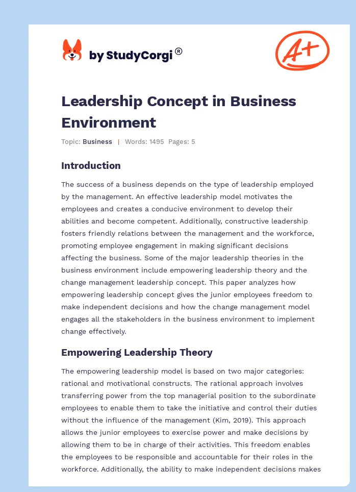 Leadership Concept in Business Environment. Page 1