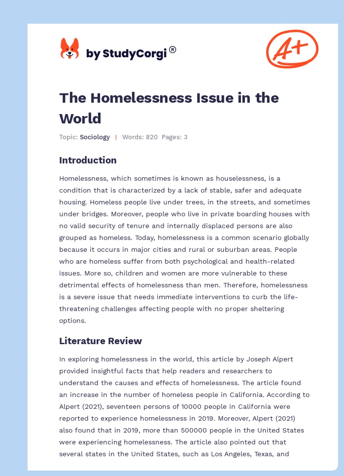 The Homelessness Issue in the World. Page 1