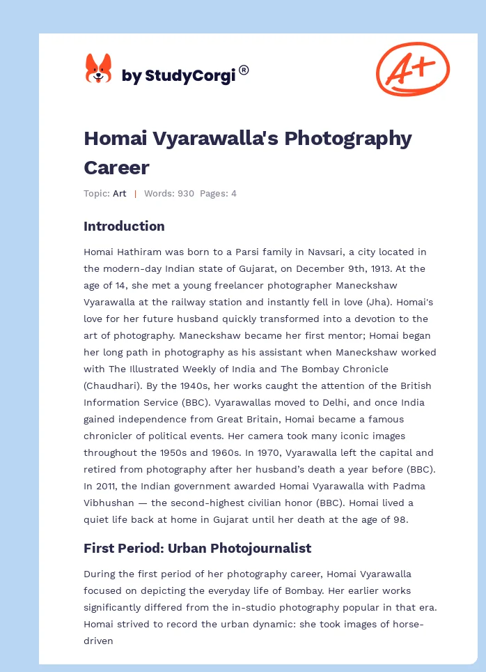 Homai Vyarawalla's Photography Career. Page 1
