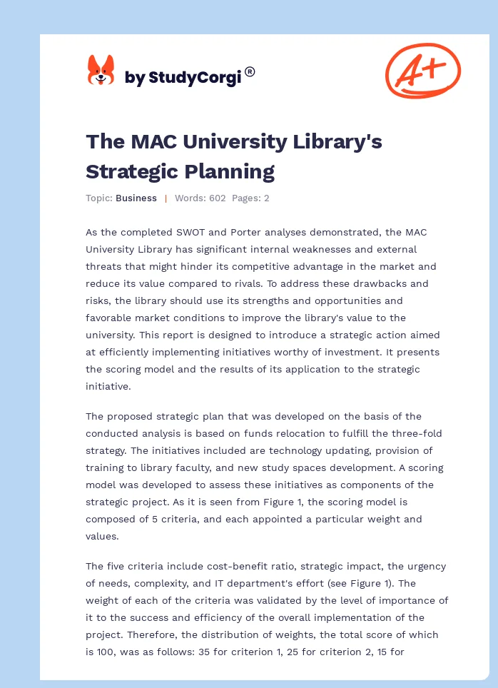 The MAC University Library's Strategic Planning. Page 1
