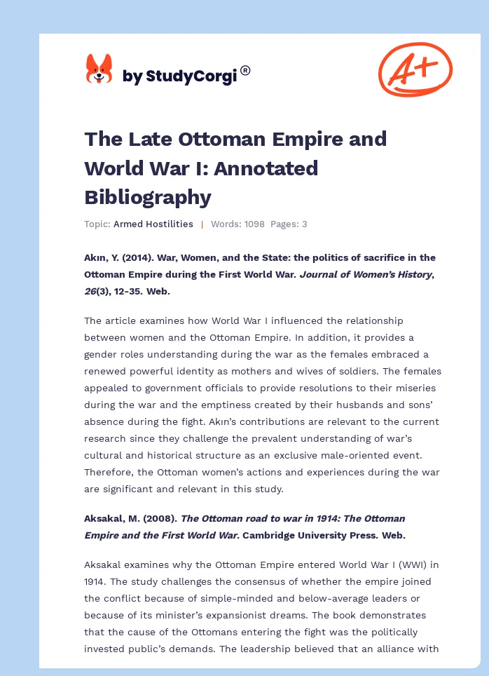 The Late Ottoman Empire and World War I. Page 1