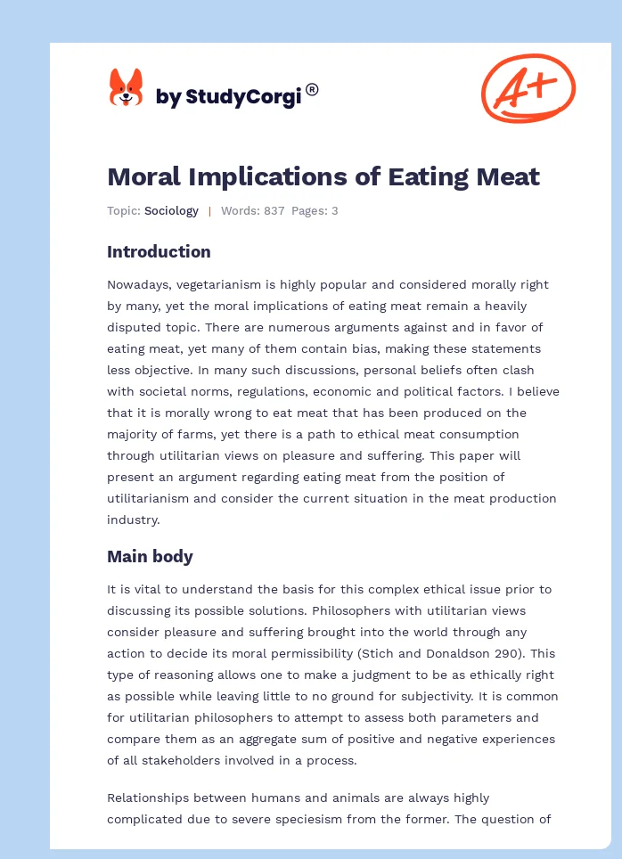 Moral Implications of Eating Meat. Page 1