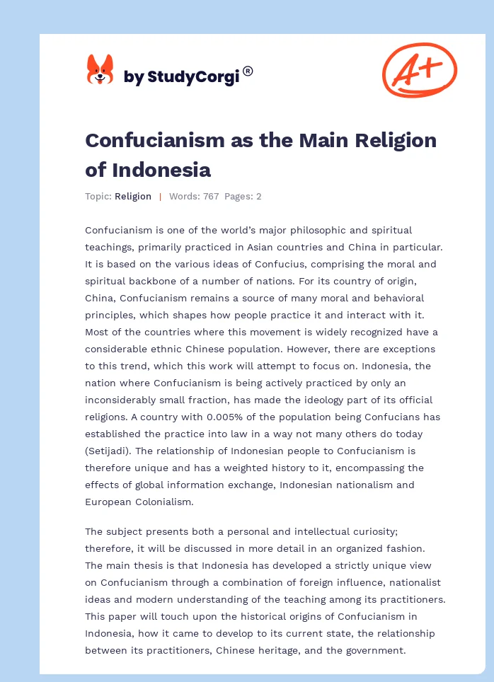 Confucianism as the Main Religion of Indonesia. Page 1