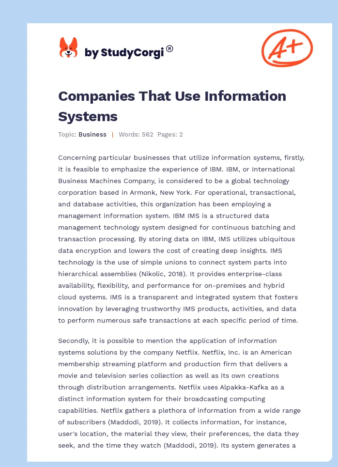 Companies That Use Information Systems. Page 1