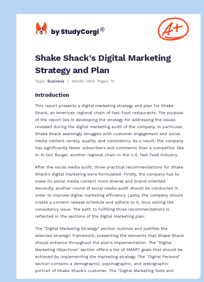 Shake Shack's Digital Marketing Strategy and Plan. Page 1