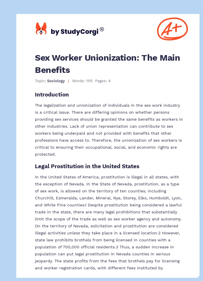 Sex Worker Unionization: The Main Benefits. Page 1