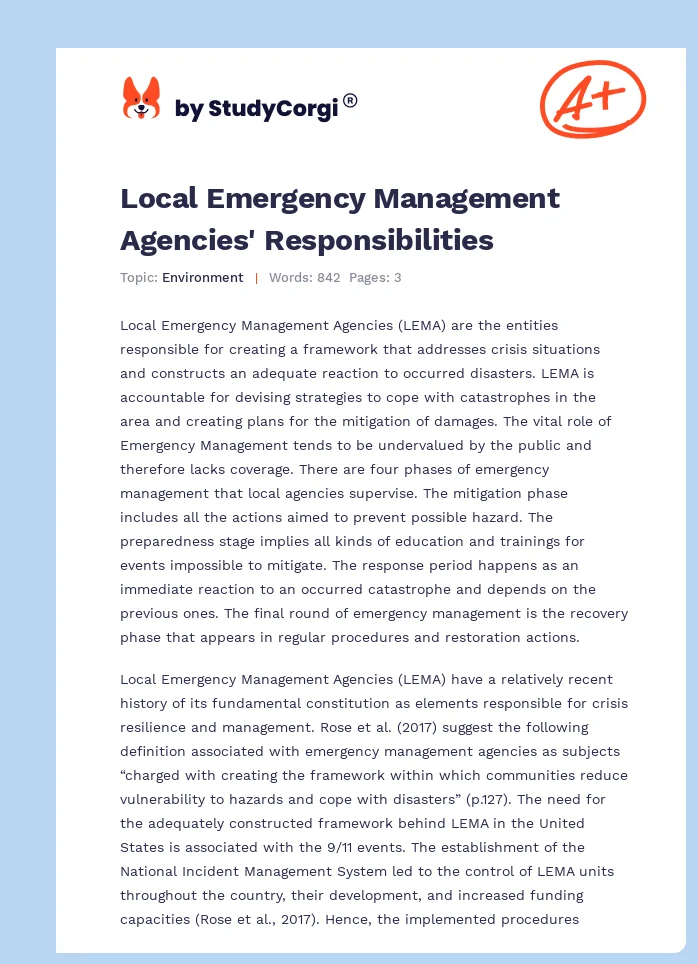 Local Emergency Management Agencies' Responsibilities. Page 1