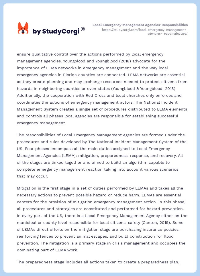 Local Emergency Management Agencies' Responsibilities. Page 2