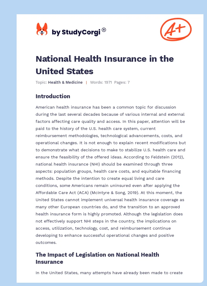 National Health Insurance in the United States. Page 1