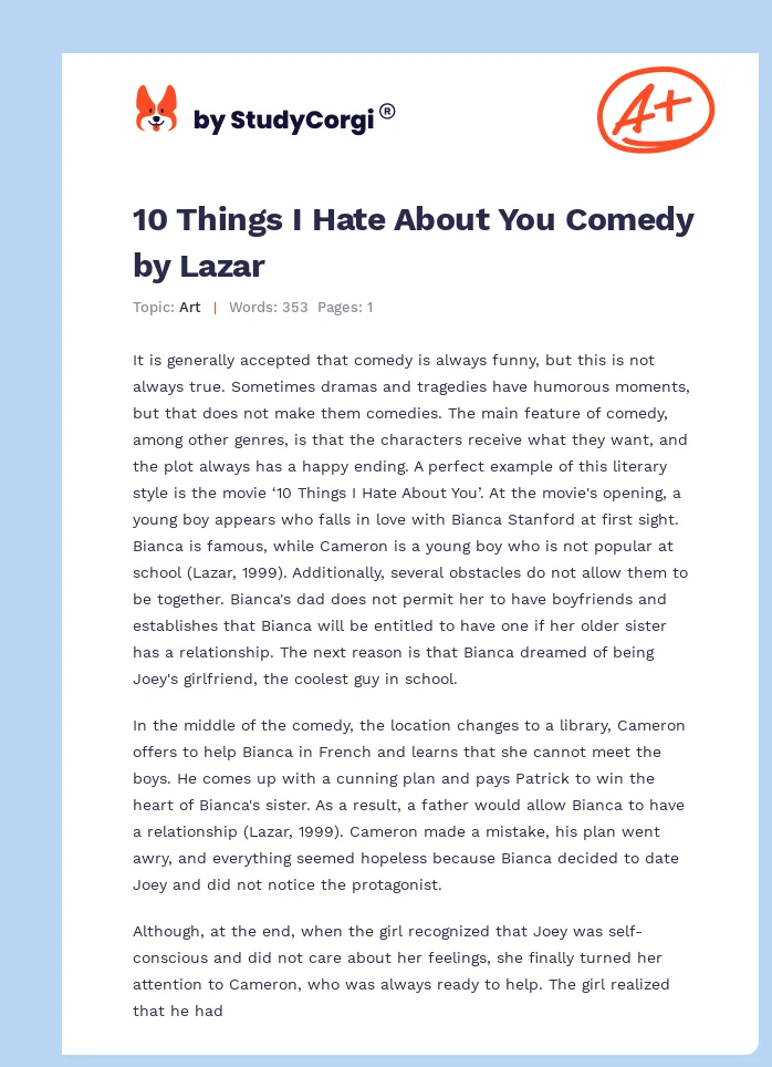 10 Things I Hate About You Comedy by Lazar. Page 1
