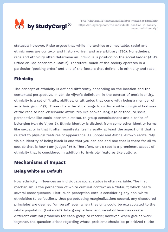 The Individual’s Position in Society: Impact of Ethnicity. Page 2