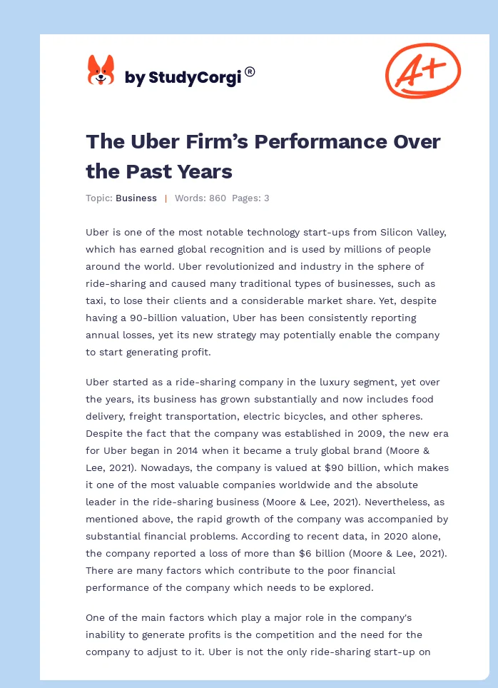 The Uber Firm’s Performance Over the Past Years. Page 1