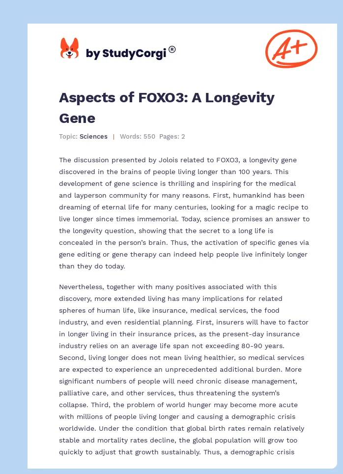 Aspects of FOXO3: A Longevity Gene. Page 1