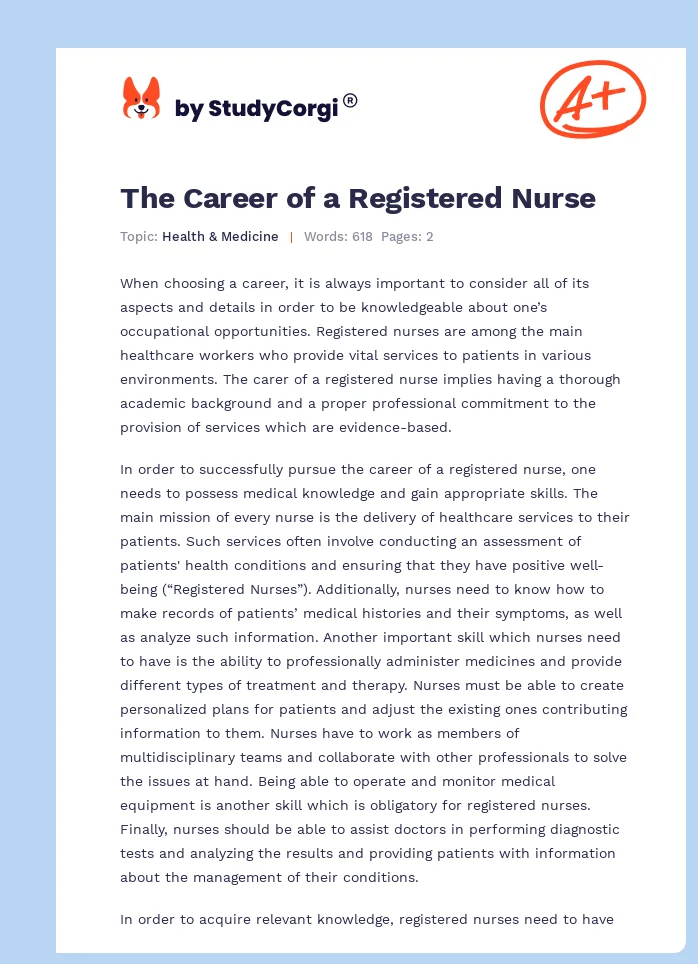 The Career of a Registered Nurse. Page 1