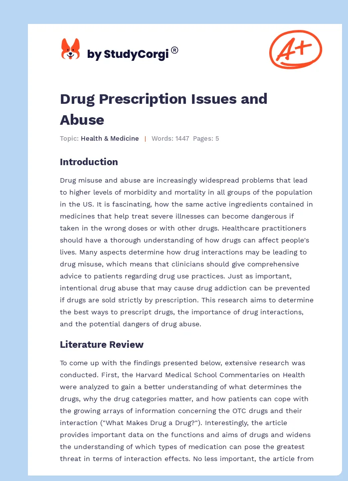 Drug Prescription Issues and Abuse. Page 1