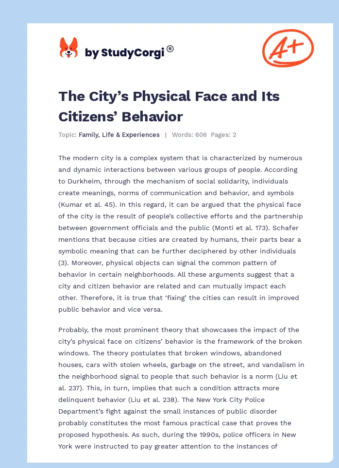 The City’s Physical Face and Its Citizens’ Behavior. Page 1
