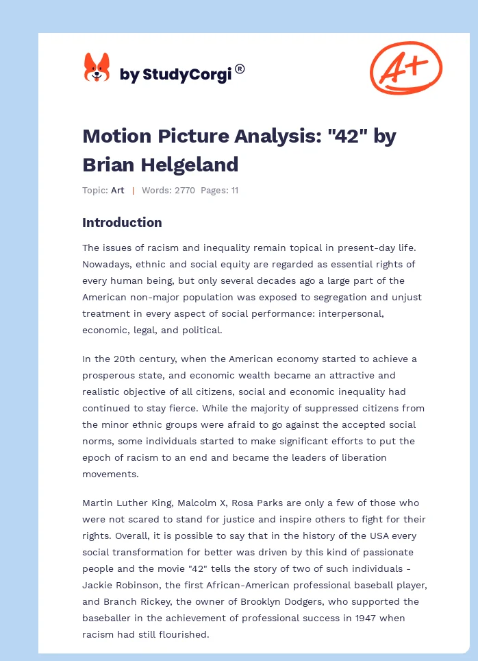Motion Picture Analysis: "42" by Brian Helgeland. Page 1
