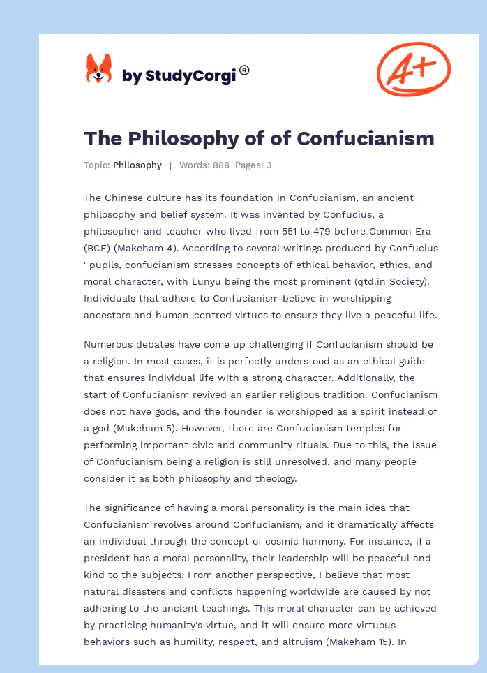 The Philosophy of of Confucianism. Page 1