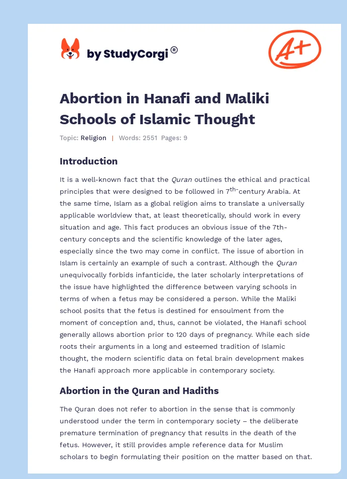 Abortion in Hanafi and Maliki Schools of Islamic Thought. Page 1
