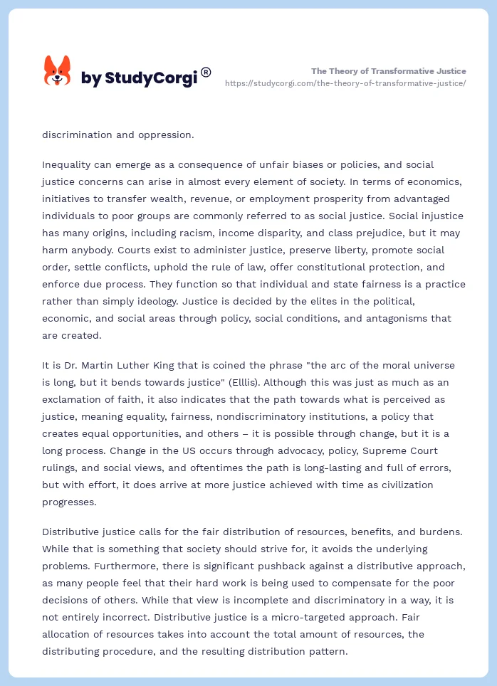 The Theory of Transformative Justice. Page 2