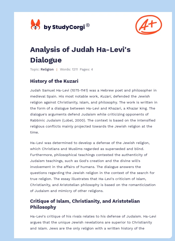 Analysis of Judah Ha-Levi's Dialogue. Page 1