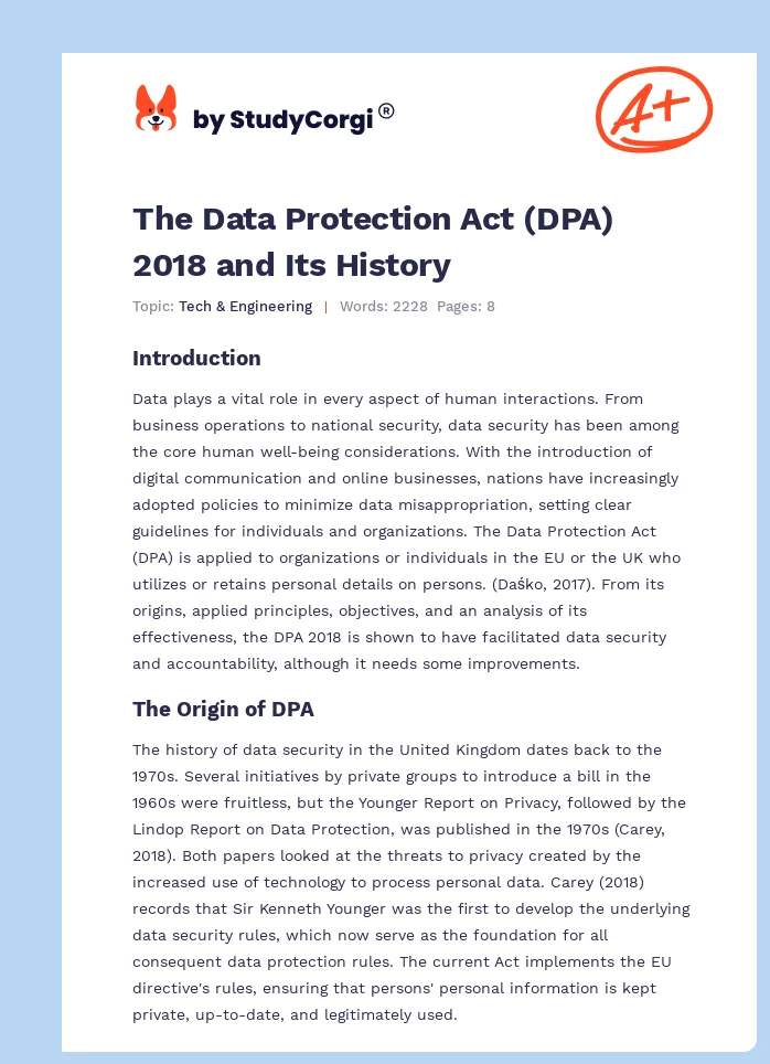 The Data Protection Act (DPA) 2018 and Its History. Page 1